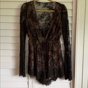 Black Lace Deep-V Romper